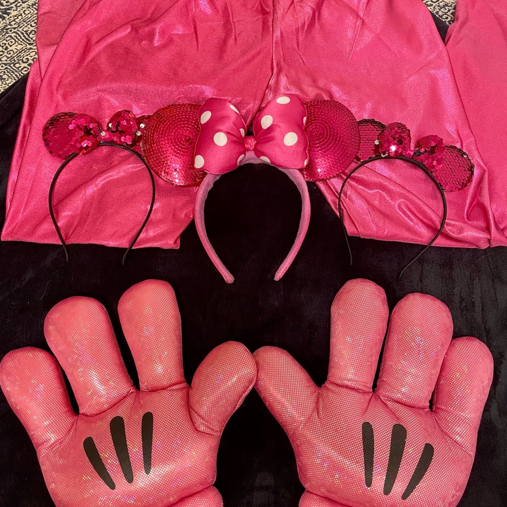 Disney Pink Sequin Mouse Gloves and Mouse Ears Costume